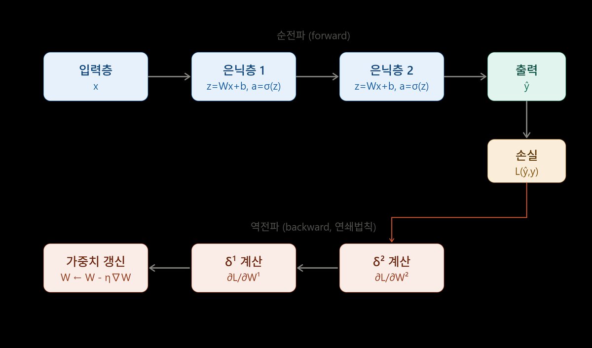 신경망의 데이터 처리 원리 및 순전파·역전파 구조 심층 분석